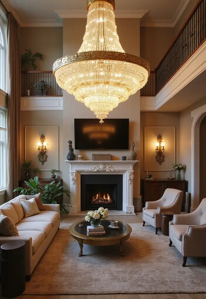 30 Big Living Room Decor Ideas to Fill Large Spaces - 1. Statement Lighting Fixtures