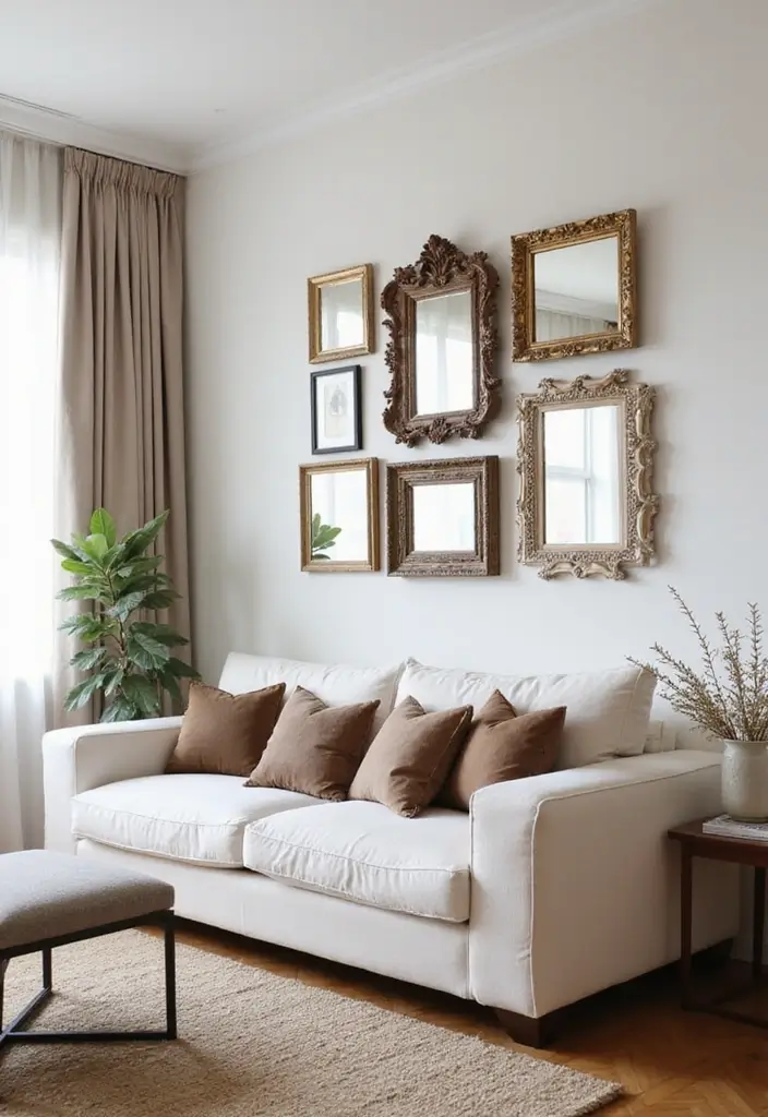 30 Big Living Room Decor Ideas to Fill Large Spaces - 13. Decorative Mirrors