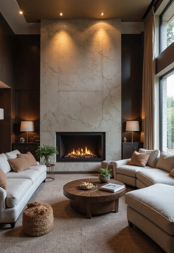 30 Big Living Room Decor Ideas to Fill Large Spaces - 16. Indoor Fireplaces