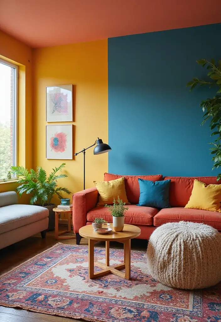 30 Big Living Room Decor Ideas to Fill Large Spaces - 17. Colorful Accent Walls