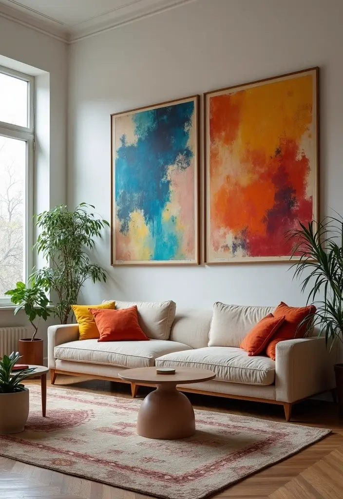 30 Big Living Room Decor Ideas to Fill Large Spaces - 2. Grand Artwork Displays