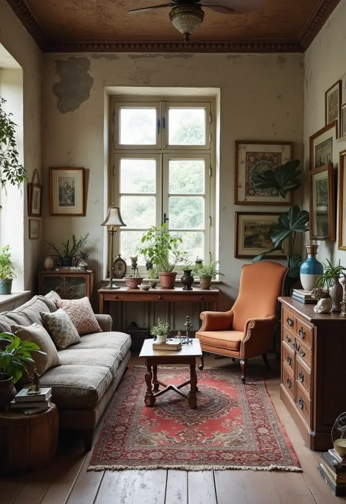 30 Big Living Room Decor Ideas to Fill Large Spaces - 26. Vintage Finds