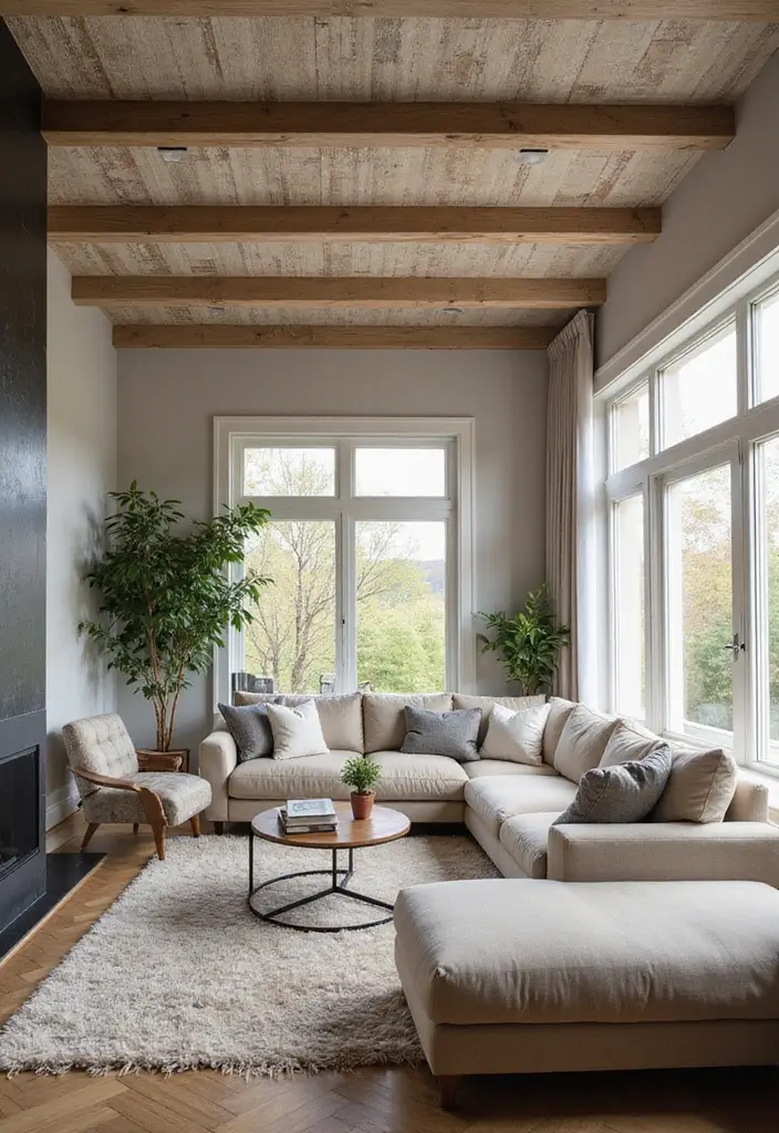 30 Big Living Room Decor Ideas to Fill Large Spaces - 29. Textured Ceiling Designs