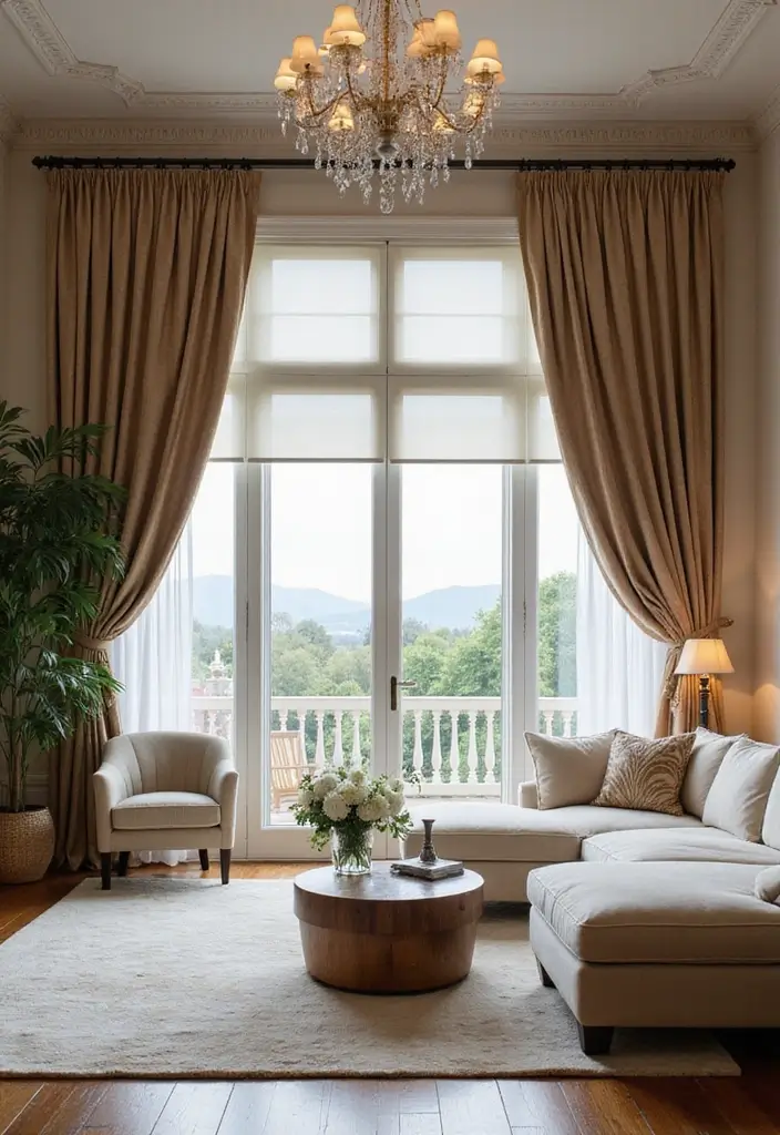 30 Big Living Room Decor Ideas to Fill Large Spaces - 9. Elegant Window Treatments