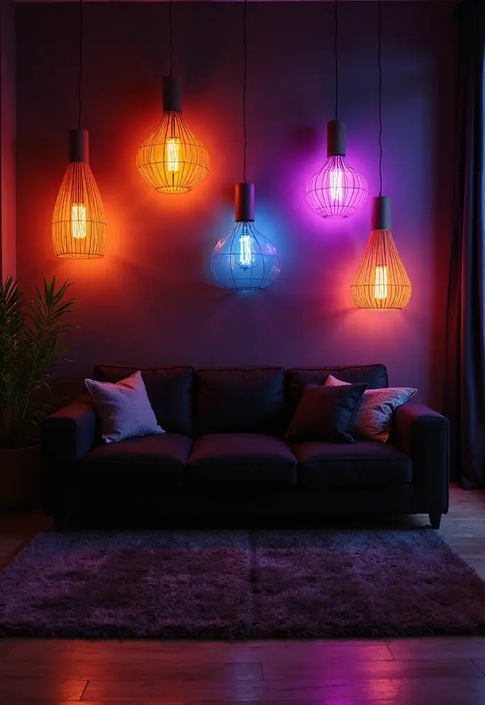 30 Black Couch Living Room Decor Ideas for Contrast and Style - 26. Brighten with Lighting Fixtures