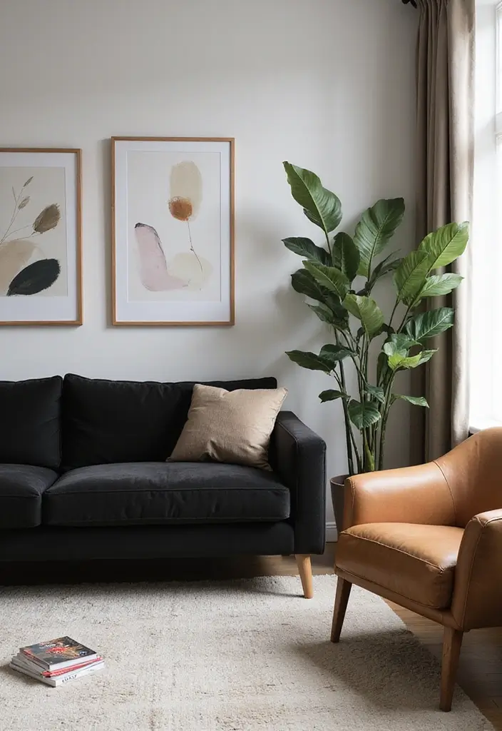 30 Black Couch Living Room Decor Ideas for Contrast and Style - 27. Use a Color Wheel