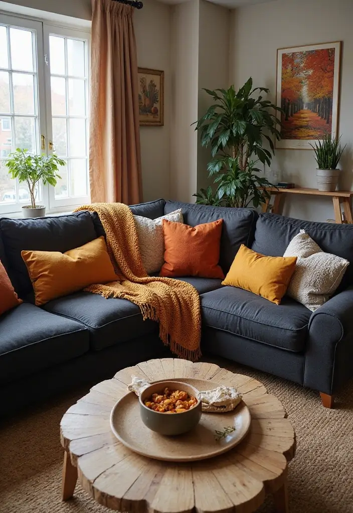 30 Black Couch Living Room Decor Ideas for Contrast and Style - 28. Seasonal Decor Changes