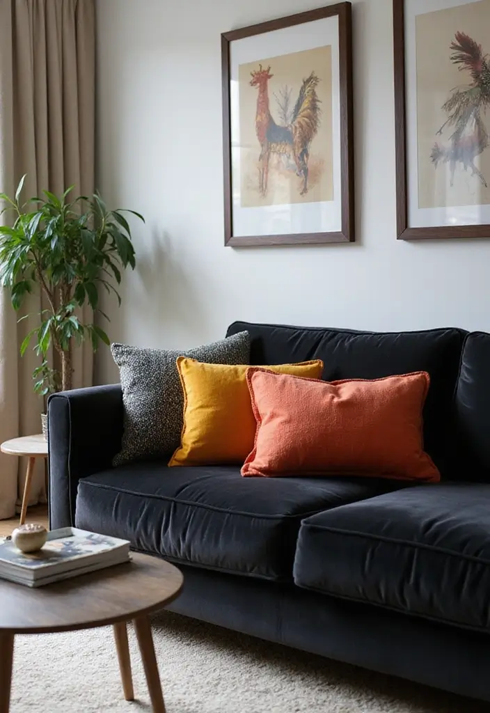 30 Black Living Room Decor Ideas for Bold Interiors - 1. Black Velvet Sofa Statement