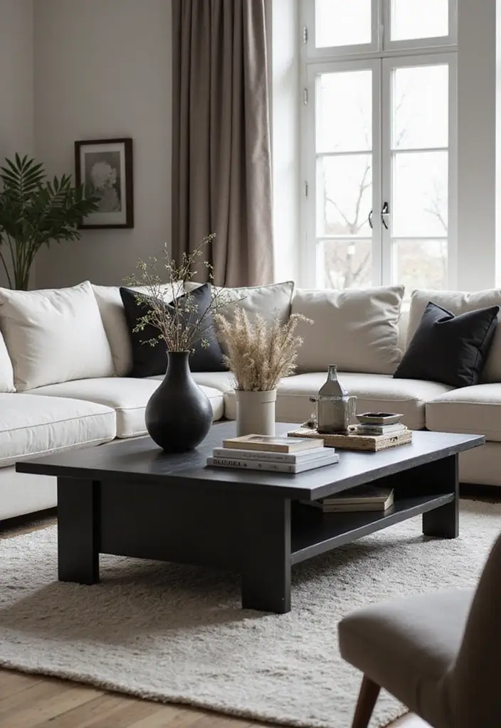 30 Black Living Room Decor Ideas for Bold Interiors - 11. Black Coffee Tables