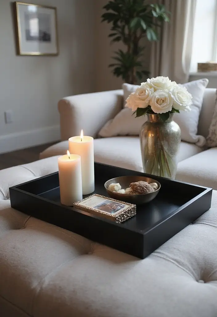 30 Black Living Room Decor Ideas for Bold Interiors - 14. Black Decorative Trays
