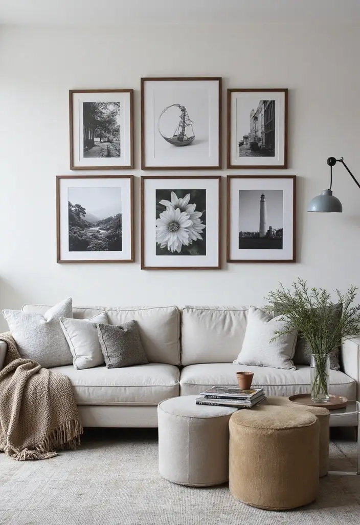 30 Black Living Room Decor Ideas for Bold Interiors - 21. Black and White Photography