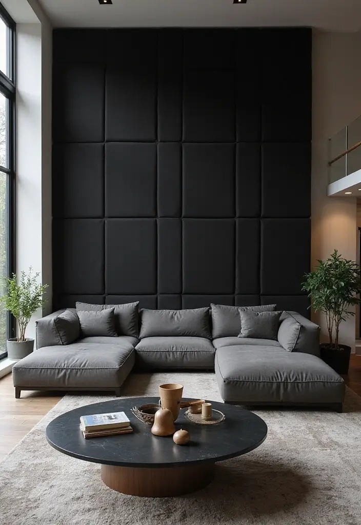 30 Black Living Room Decor Ideas for Bold Interiors - 27. Black Acoustic Panels