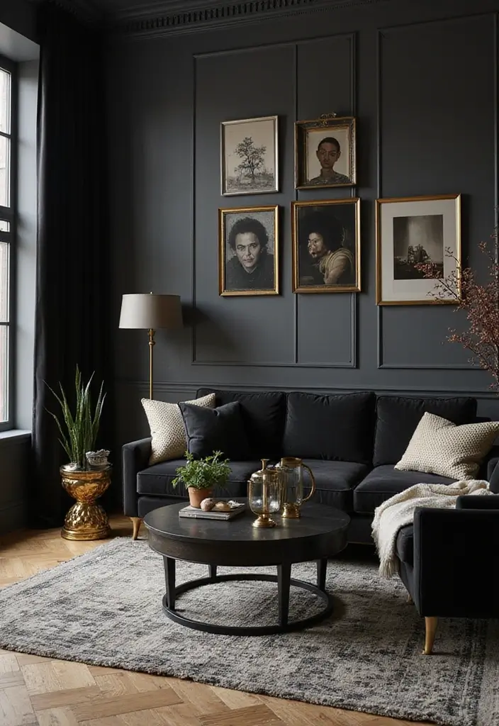 30 Black Living Room Decor Ideas for Bold Interiors - 4. Black and Gold Accents