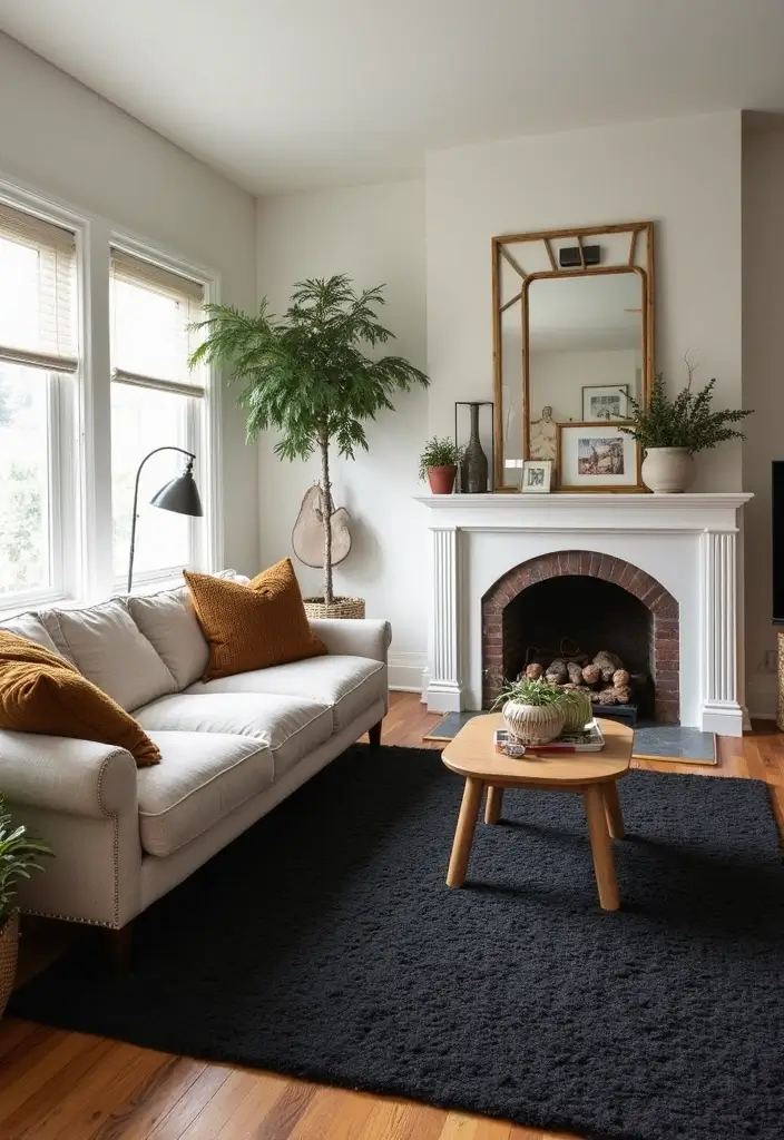 30 Black Living Room Decor Ideas for Bold Interiors - 5. Textured Black Area Rugs