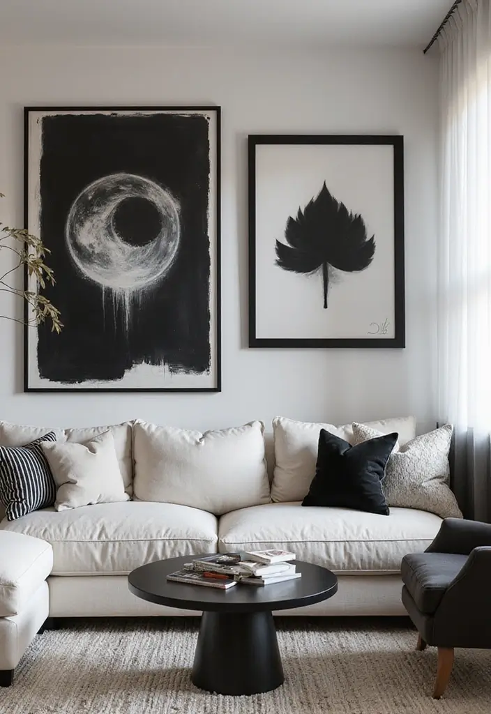 30 Black Living Room Decor Ideas for Bold Interiors - 6. Black Wall Art
