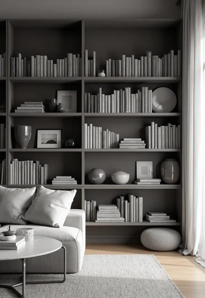 30 Black and White Living Room Decor Ideas for Timeless Design - 19. Elegant Bookcases