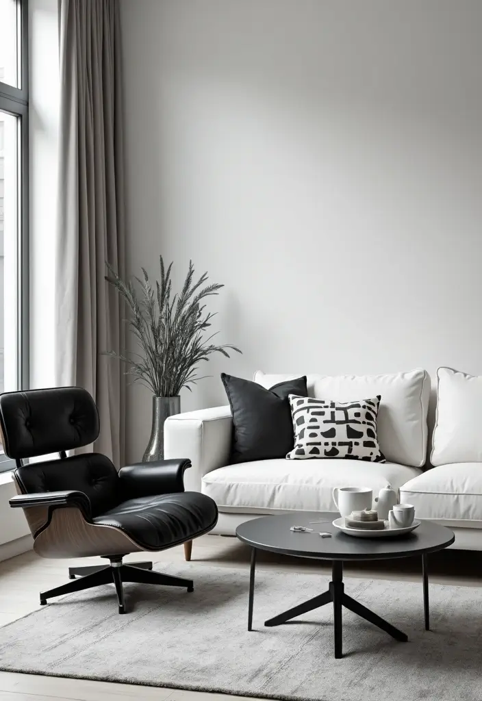 30 Black and White Living Room Decor Ideas for Timeless Design - 3. Monochrome Furniture Pieces
