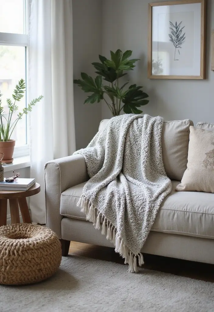 30 Black and White Living Room Decor Ideas for Timeless Design - 30. Monochrome Throw Blankets