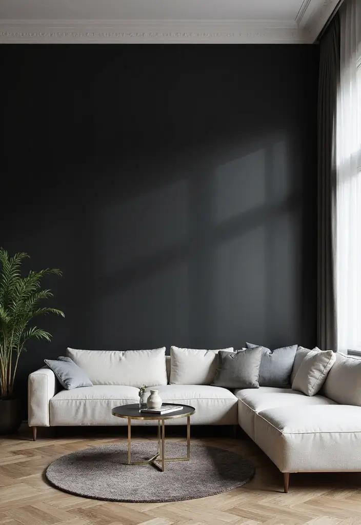 30 Black and White Living Room Decor Ideas for Timeless Design - 4. Bold Black Walls