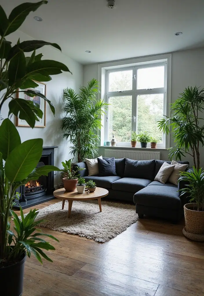 30 Black and White Living Room Decor Ideas for Timeless Design - 8. Contrast with Greenery