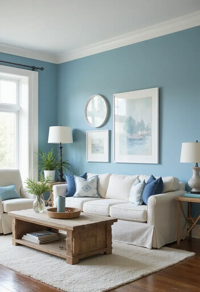 30 Blue Living Room Decor Ideas for a Calm Space - 1. Ocean-Inspired Accent Walls