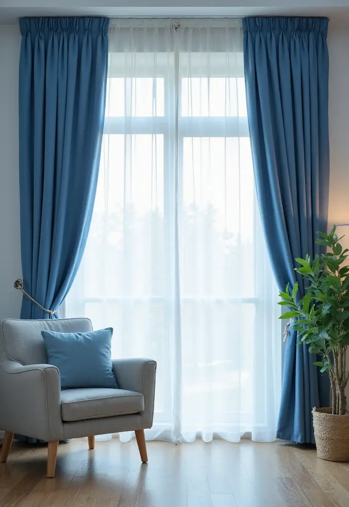 30 Blue Living Room Decor Ideas for a Calm Space - 10. Blue Curtains or Drapes