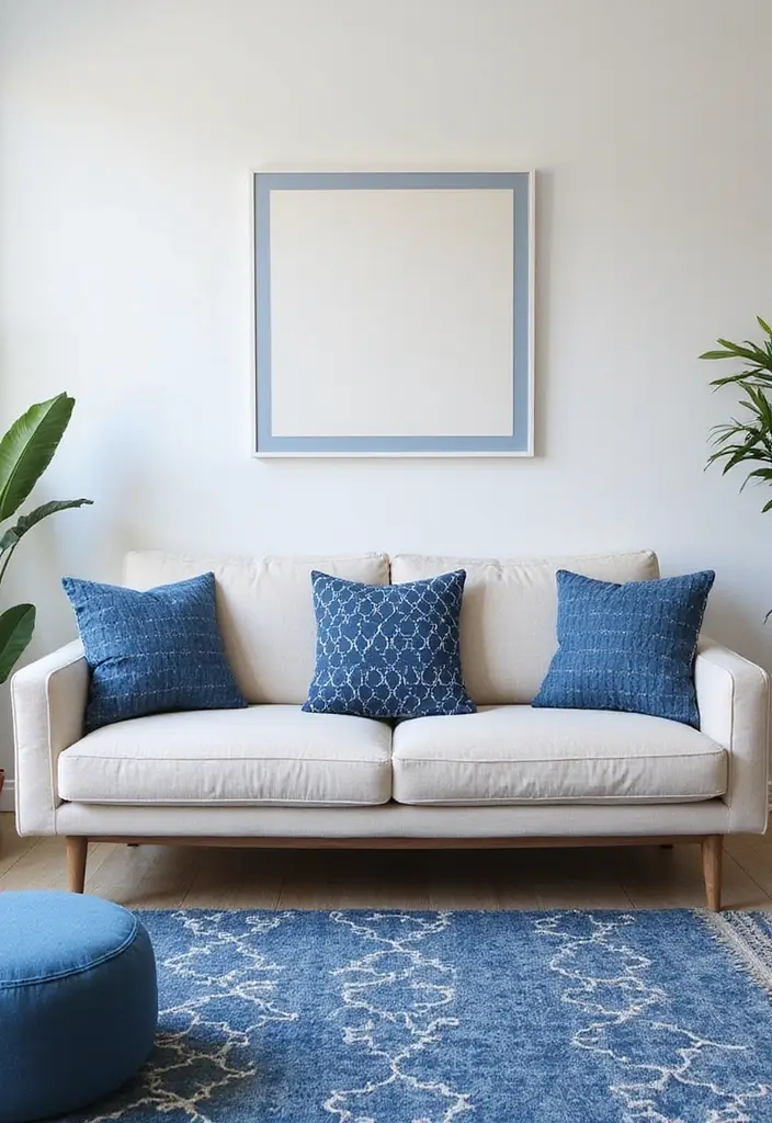 30 Blue Living Room Decor Ideas for a Calm Space - 11. Geometric Patterns in Blue