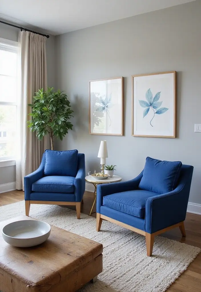 30 Blue Living Room Decor Ideas for a Calm Space - 17. Blue Accent Chairs