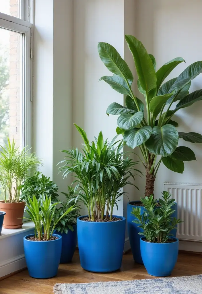 30 Blue Living Room Decor Ideas for a Calm Space - 24. Blue Wall Plants