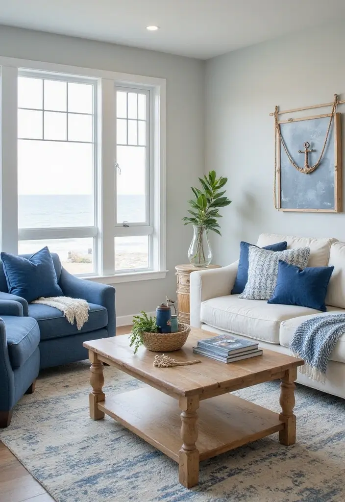 30 Blue Living Room Decor Ideas for a Calm Space - 25. Nautical Blue Details