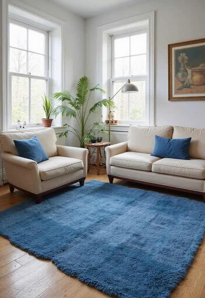 30 Blue Living Room Decor Ideas for a Calm Space - 29. Blue Throw Rugs