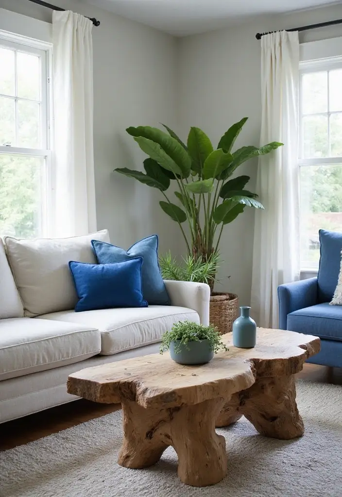 30 Blue Living Room Decor Ideas for a Calm Space - 5. Natural Blue Accents
