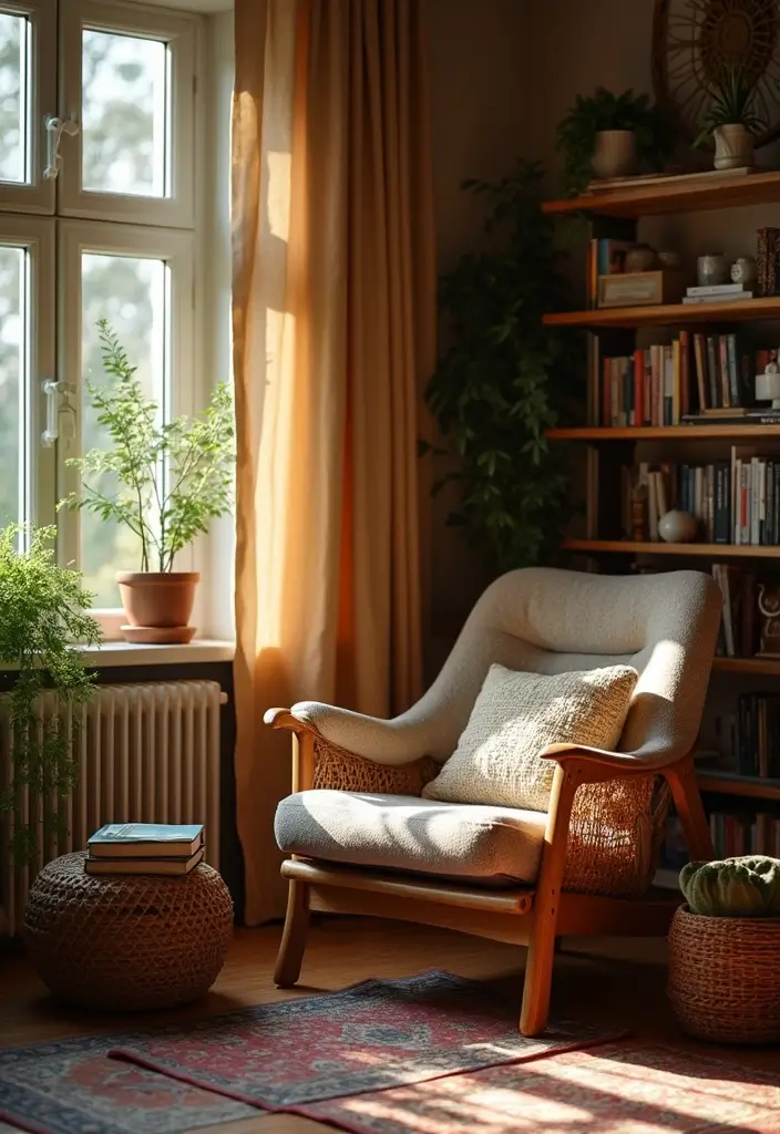 30 Bohemian Living Room Decor Ideas for Creative Homes - 16. Cozy Reading Corner