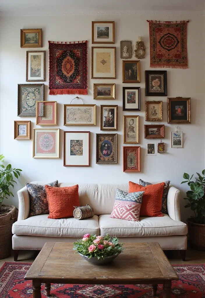 30 Bohemian Living Room Decor Ideas for Creative Homes - 2. Artistic Gallery Wall