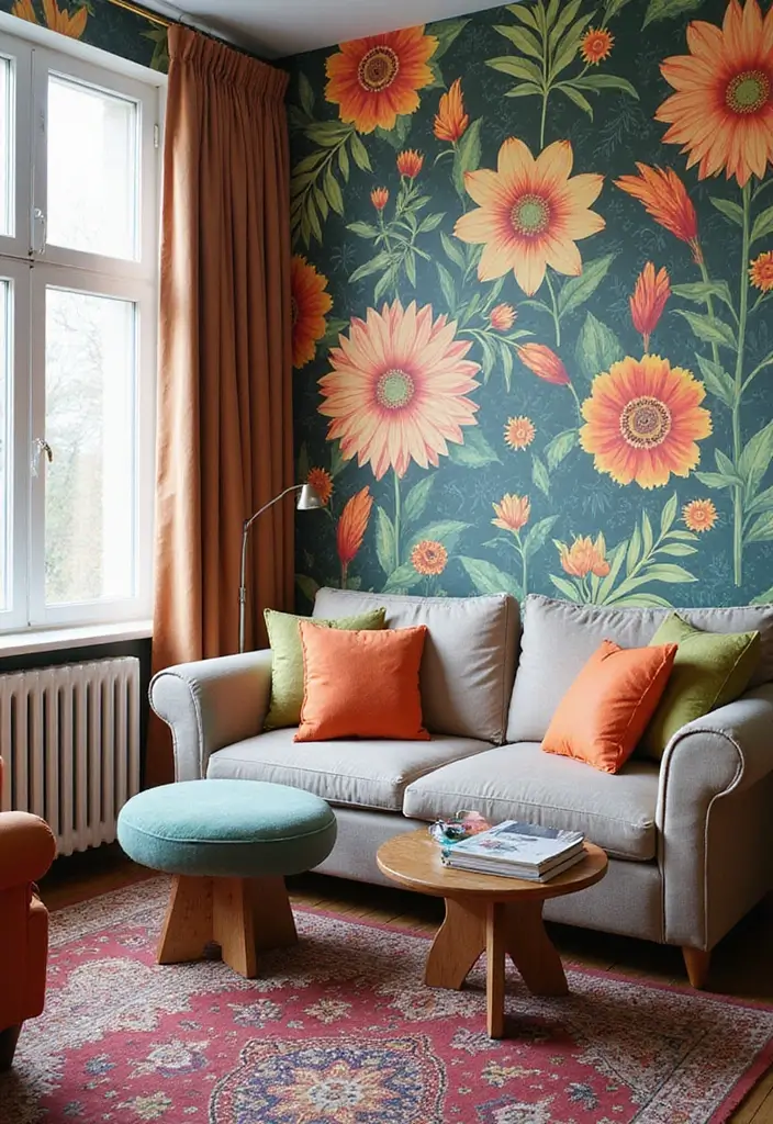 30 Bohemian Living Room Decor Ideas for Creative Homes - 21. Use of Bold Wallpaper