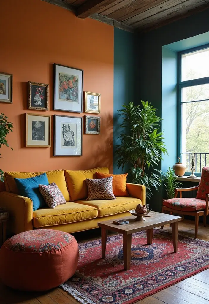 30 Bohemian Living Room Decor Ideas for Creative Homes - 7. Eclectic Color Palette