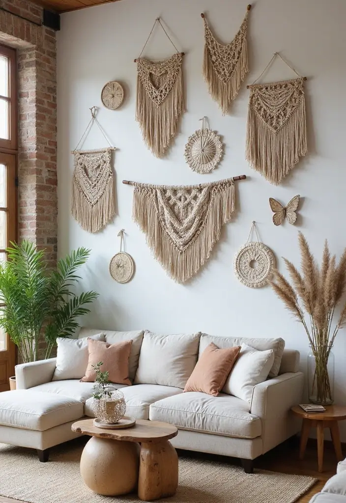 30 Bohemian Living Room Decor Ideas for Creative Homes - 8. Unique Wall Hangings