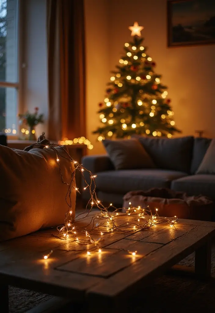 30 Boho Living Room Decor Ideas Full of Character - 19. Soft Lighting with Fairy Lights