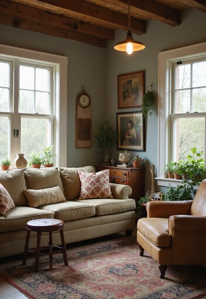 30 Boho Living Room Decor Ideas Full of Character - 6. Vintage Finds and Thrifted Treasures