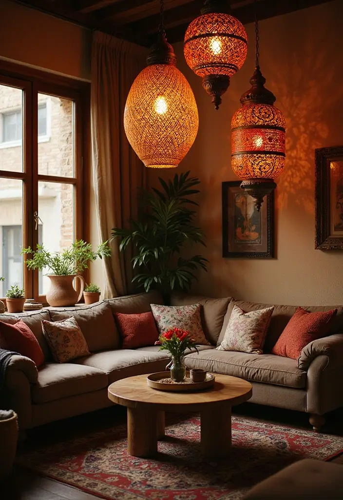 30 Boho Living Room Decor Ideas Full of Character - 9. Boho-Inspired Lighting