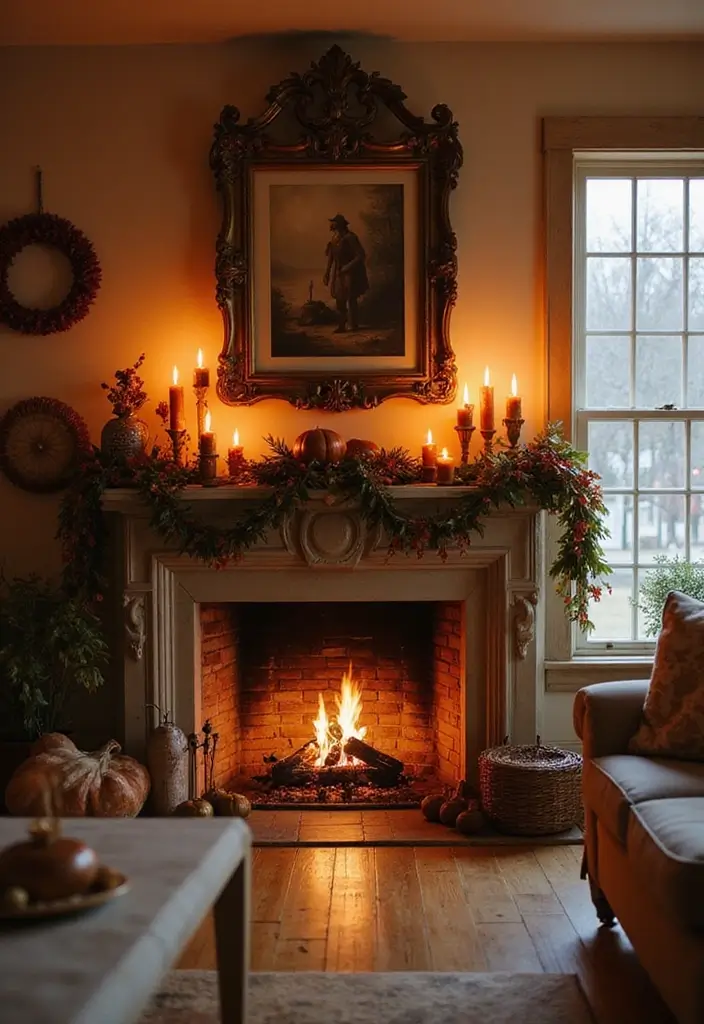 30 Burnt Orange Living Room Decor Ideas for Warm Interiors - 16. Cozy Fireplace Decor