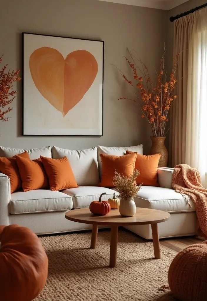 30 Burnt Orange Living Room Decor Ideas for Warm Interiors - 18. Seasonal Decor Changes