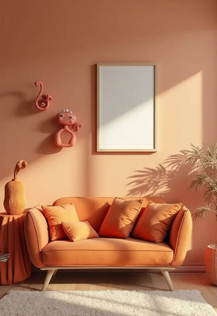 30 Burnt Orange Living Room Decor Ideas for Warm Interiors - 20. Playful Decorative Accents