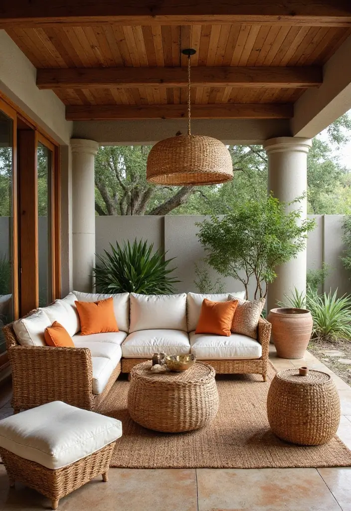 30 Burnt Orange Living Room Decor Ideas for Warm Interiors - 30. Incorporating Outdoor Elements