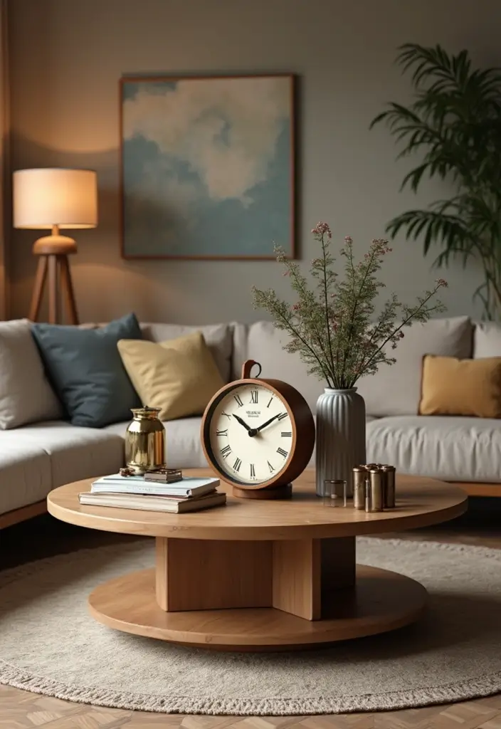 30 Coffee Table Decor Living Room Ideas for a Polished Look - 15. Unique Clocks