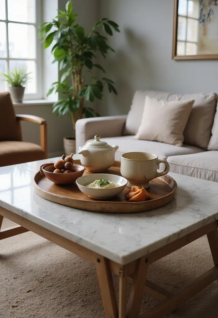 30 Coffee Table Decor Living Room Ideas for a Polished Look - 19. Unique Serving Dishes