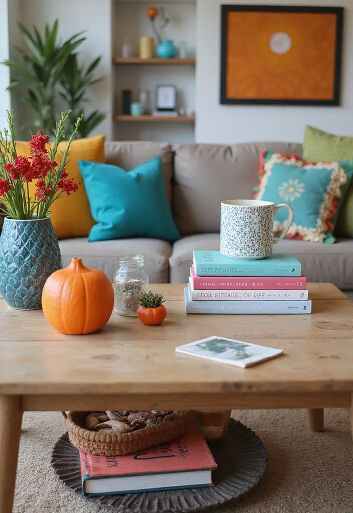30 Coffee Table Decor Living Room Ideas for a Polished Look - 20. Colorful Accents