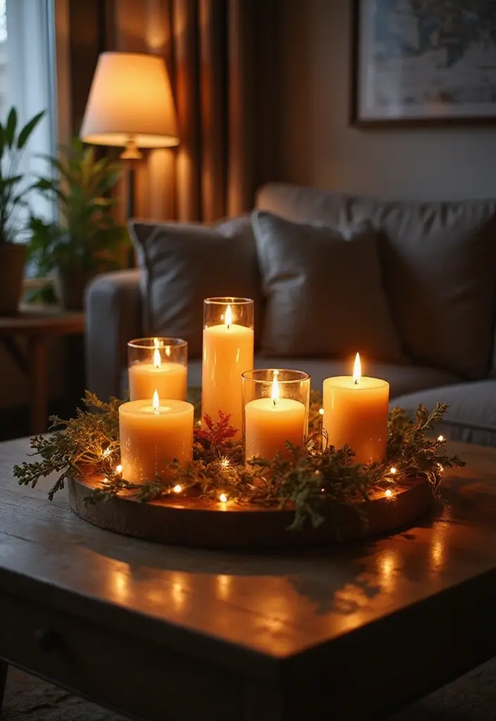 30 Coffee Table Decor Living Room Ideas for a Polished Look - 24. Layered Lighting