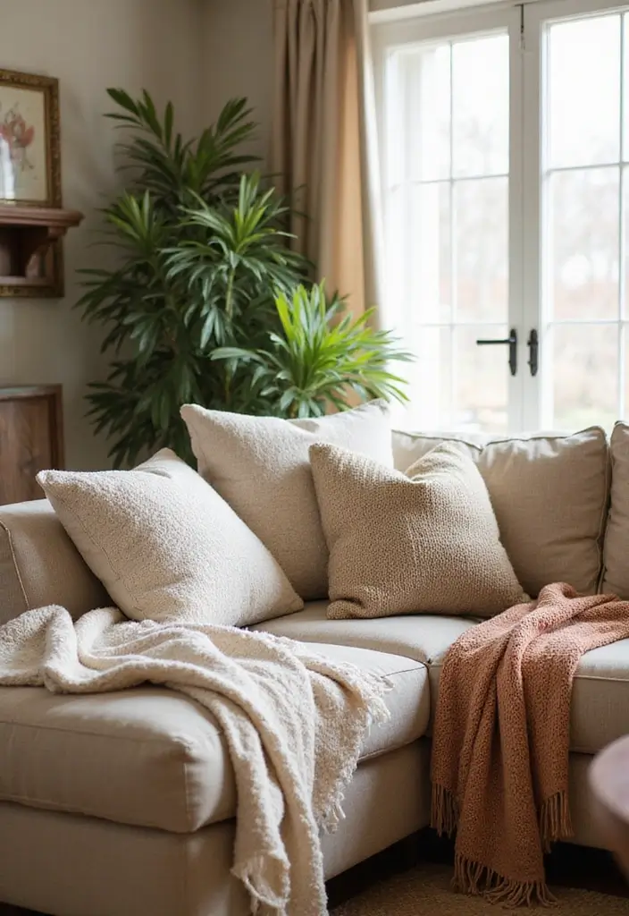 30 Cosy Living Room Decor Ideas for Comfort and Warmth - 20. Warm Accents Through Textiles