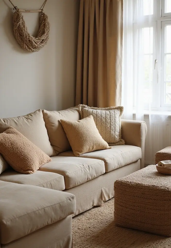 30 Decor for Living Room Ideas to Upgrade Your Space - 18. Organic Textile Choices